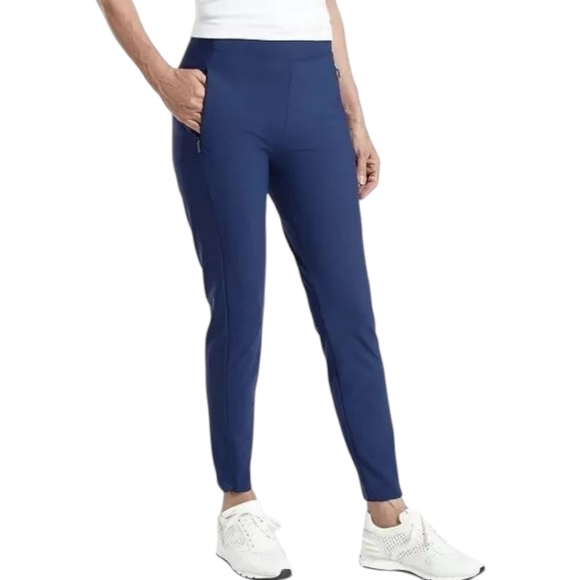 Athleta Stellar Tight Pants Enchanted Blue Ankle Zippers Women's size 12 Petite - Picture 1 of 14
